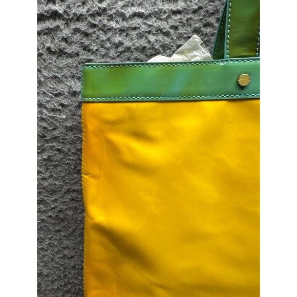 NWD Tory Burch Patent Leather Contrast T-Tote Bag Yellow Turquoise One Size - Picture 4 of 15
